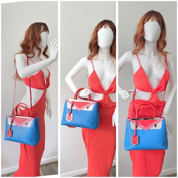 Auth Fendi 2jour Monster Blue/Orange Leather Bag, Wallet And Coin Case - Picture 4 of 11